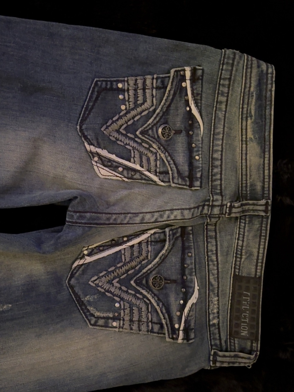 RARE!!! Affliction ultra low rise vintage womens Blue Embroidered bootcut jeans